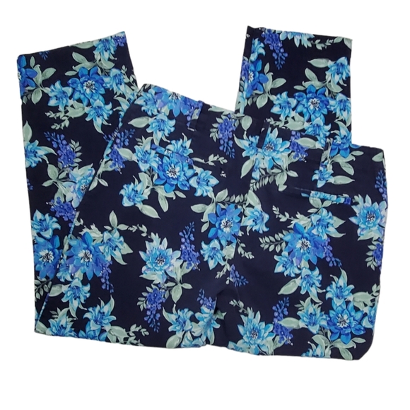 Talbots Blue Floral Print Classic Cropped Pants Size 10 - Picture 11 of 15